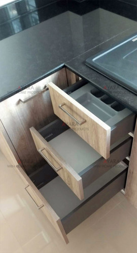 ชุดครัว Built-in ตู้ล่าง โครงซีเมนต์บอร์ด หน้าบาน Melamine สี Pastel 3