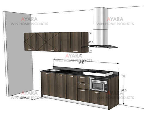 ชุดครัว Budget Kit ตู้ล่างใต้ Sink โครงซีเมนต์บอร์ด หน้าบาน Melamine สี Milano Wood - 240A ขนาด 2.40 5