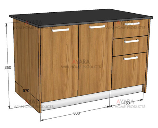 ชุดครัว Built-in ตู้ล่าง โครงซีเมนต์บอร์ด หน้าบาน Laminate สี Classic Walnut - ม.ภัสสร เพรสทีจ ลุกซ์ 9