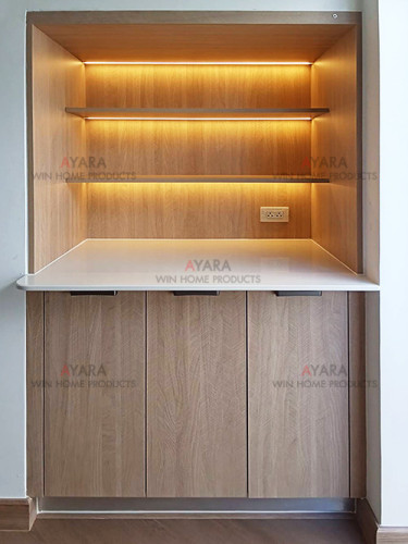 ชุดครัว Built-in โครงซีเมนต์บอร์ด หน้าบาน Melamine 5061-11 สีลายก้างปลา 5