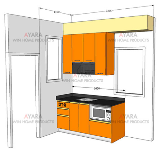 ชุดครัว Built-in ตู้ล่าง โครงซีเมนต์บอร์ด หน้าบาน Acrylic สีส้ม - ม.Villaggio 3