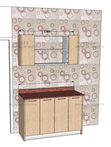 ชุดครัว Built-in ตู้ล่าง โครงซีเมนต์บอร์ด หน้าบาน Laminate สี Vicuna Graceful Oak ลายไม้