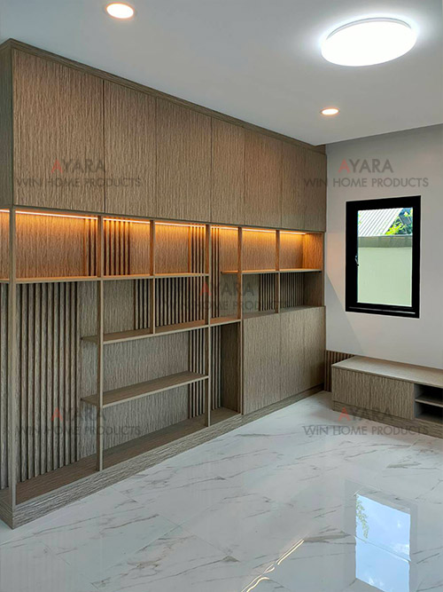 ตู้โชว์ + ตู้ TV Built-in โครง HMR หน้าบาน Melamine ES 5013-13 ลายไม้ 4