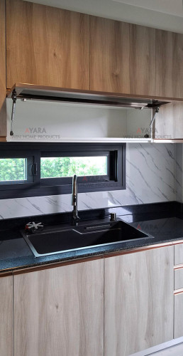 ชุดครัว Built-in โครงซีเมนต์บอร์ด หน้าบาน Melamine 5015-15 สีลายไม้ - ม.ศุภาลัย วิลล์ 3