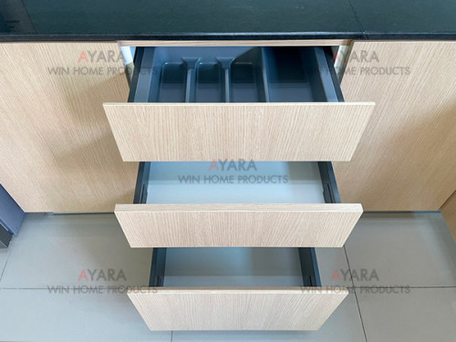ชุดครัว Built-in โครงซีเมนต์บอร์ด หน้าบาน Melamine สี Brown Oak 3