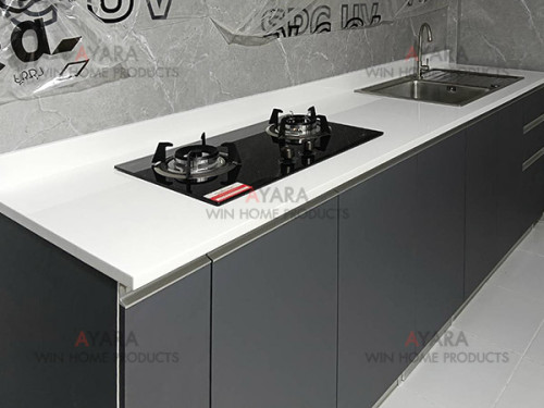 ชุดครัว Built-in โครงซีเมนต์บอร์ด หน้าบาน Melamine สีเทาด้าน 1