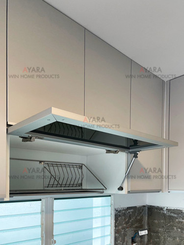 ชุดครัว Built-in โครงซีเมนต์บอร์ด หน้าบาน Melamine สีเทาอ่อน - ม.พฤกษ์ลดา 8