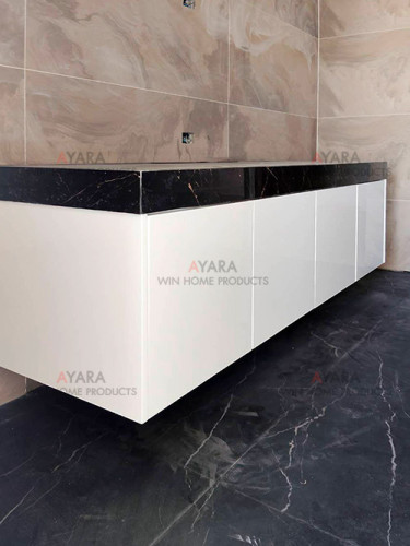 ชุดครัว Built-in โครงซีเมนต์บอร์ด หน้าบาน Hi Gloss สีเทา + ดำ 8