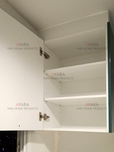 ชุดครัว Built-in วงกบ โครงซีเมนต์บอร์ด หน้าบาน Hi Gloss สีเขียวเงา 4