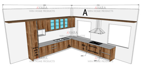 ชุดครัว Built-in ตู้ล่าง โครงซีเมนต์บอร์ด หน้าบาน Melamine สี Pine ลายไม้ 6