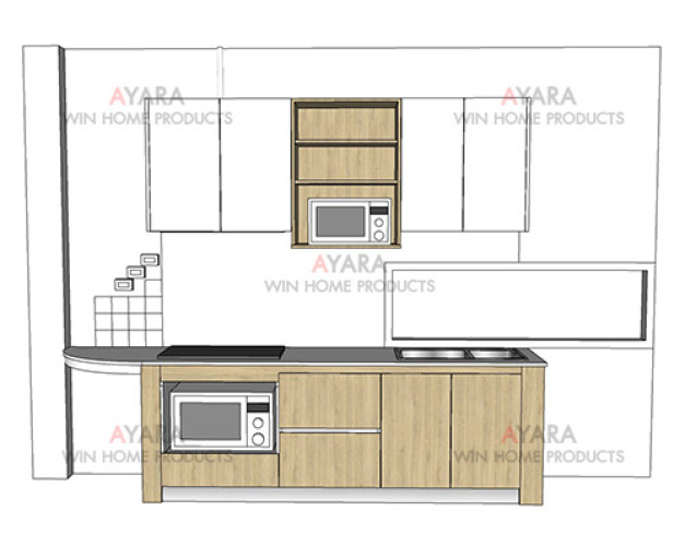 ชุดครัว Built-in โครงซีเมนต์บอร์ด หน้าบาน Melamine สี ES 5069-17 + ขาวด้าน 5