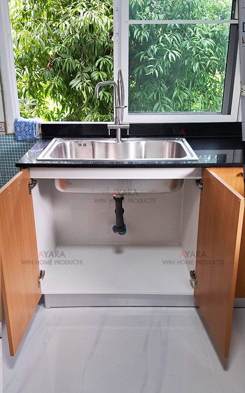 ชุดครัว Built-in โครงซีเมนต์บอร์ด หน้าบาน Melamine สีลายไม้ 4