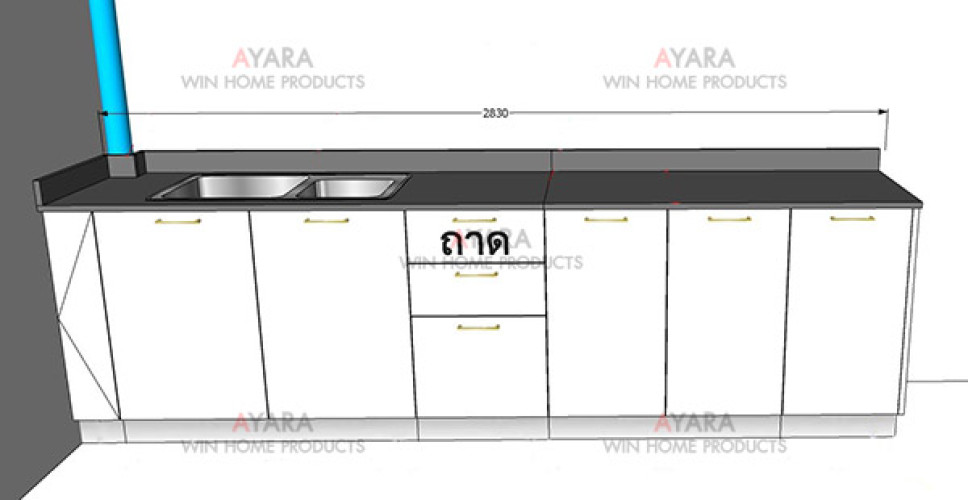 ชุดครัว Built-in โครงซีเมนต์บอร์ด หน้าบาน Melamine สีขาวด้าน 5