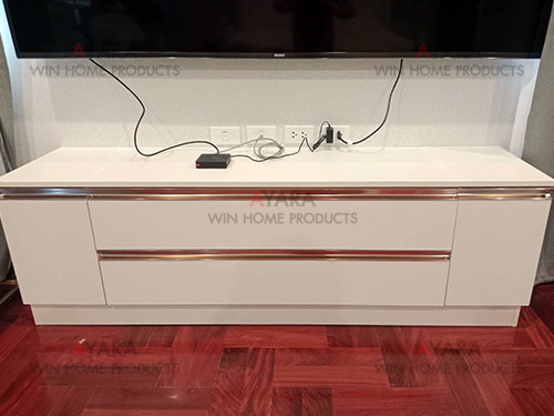 ตู้ TV Built-in โครง HMR กันชื้น เคลือบ Melamine สีครีม
