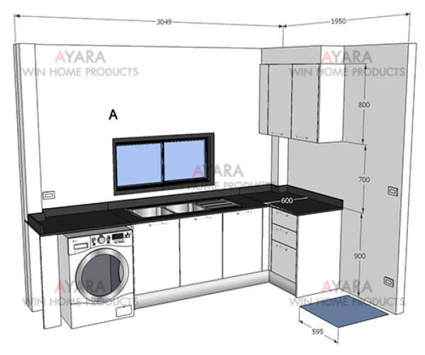 ชุดครัว Built-in ตู้ล่าง โครงซีเมนต์บอร์ด หน้าบาน Laminate สี Ultra White 5