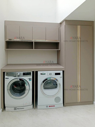 ตู้เก็บของ Built-in โครง HMR กันชื้น เคลือบ Melamine สีน้ำตาล