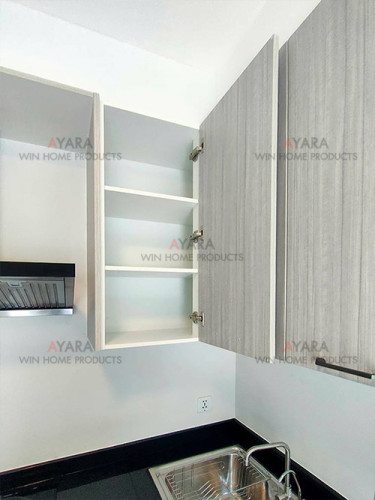 ชุดครัว Built-in โครงซีเมนต์บอร์ด หน้าบาน Melamine สี Grey Teak - ม.Inizio 5