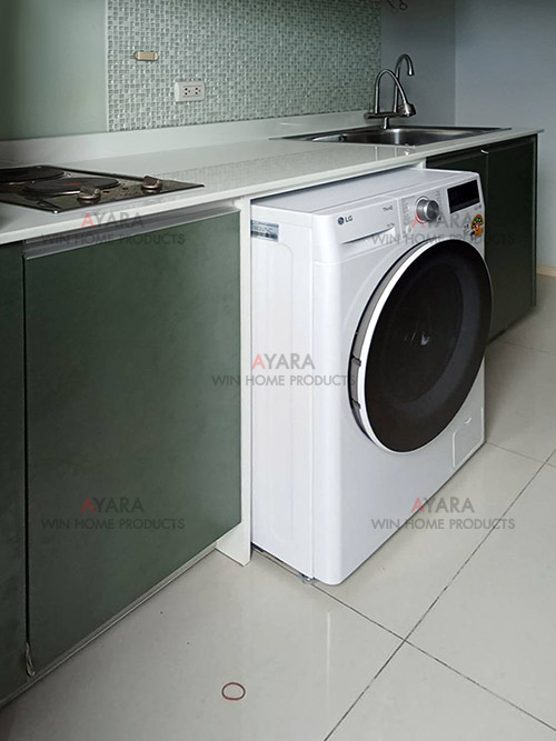 ชุดครัว Built-in โครงซีเมนต์บอร์ด หน้าบาน Melamine สีเขียว 2