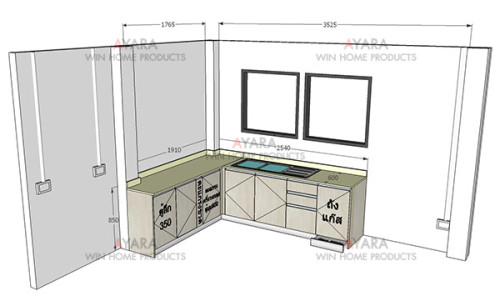 ชุดครัว Built-in ตู้ล่าง โครงซีเมนต์บอร์ด หน้าบาน Laminate สี Alabaster Oak ลายไม้ 8