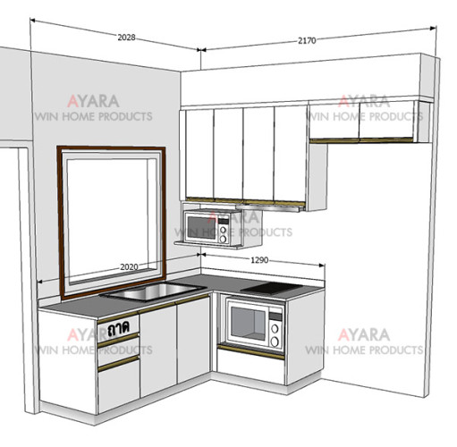 ชุดครัว Built-in ตู้ล่าง โครงซีเมนต์บอร์ด หน้าบาน Melamine สีขาวเงา - ม.พฤกษา ไพร์ม 5