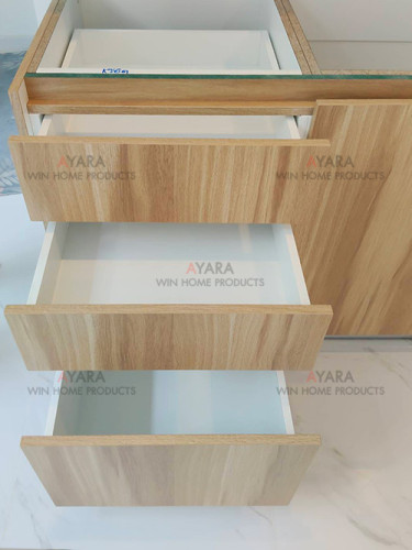 ชุดครัว Built-in โครงซีเมนต์บอร์ด หน้าบาน Laminate สีลายไม้ - ม.Patio 4