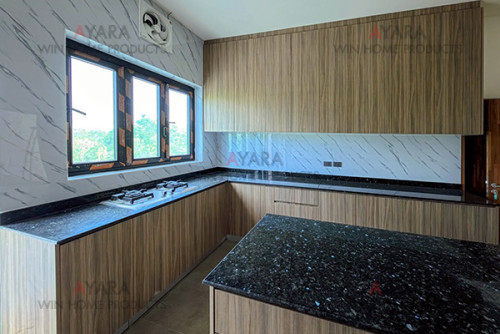 ชุดครัว Built-in โครงซีเมนต์บอร์ด หน้าบาน Melamine 5016-17 สีลายไม้ 4