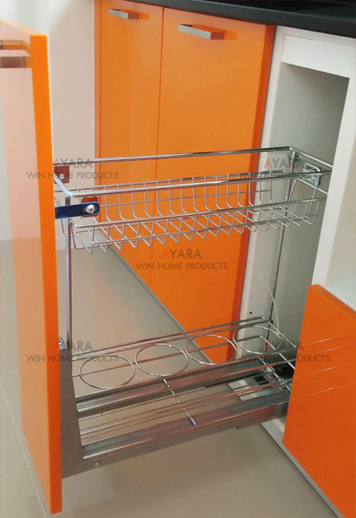 ชุดครัว Built-in ตู้ล่าง โครงซีเมนต์บอร์ด หน้าบาน Acrylic สีส้ม 4