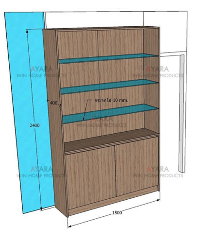 ตู้โชว์ Built-in โครงปาติเกิล กันชื้น เคลือบ Melamine สี Woodland Oak 3