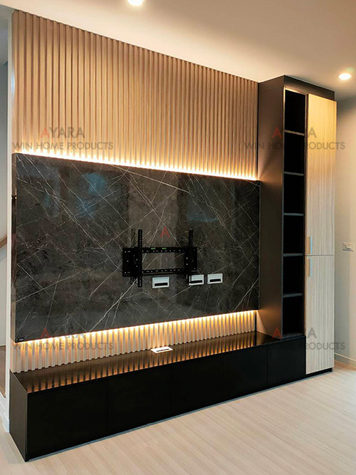 ตู้ TV Built-in โครง HMR หน้าบาน Melamine สีดำ + ES 4004-11 1
