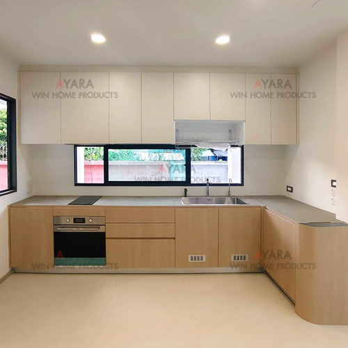 ชุดครัว Built-in โครงซีเมนต์บอร์ด หน้าบาน Melamine สี TNK 3005-17