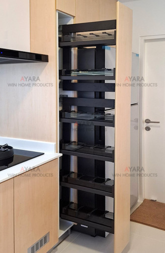 ชุดครัว Built-in โครงซีเมนต์บอร์ด หน้าบาน Melamine สี Maple + ขาวเงา - ม.Villaggio 8