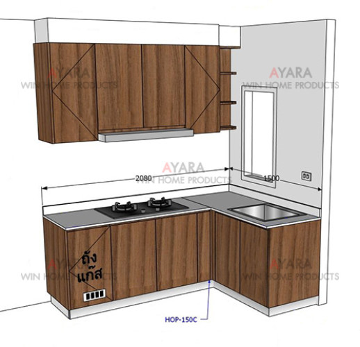 ชุดครัว Built-in โครงซีเมนต์บอร์ด หน้าบาน Melamine สีลายไม้ - ม.Grande Pleno 4