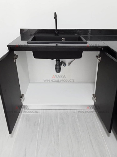 ชุดครัว Built-in โครงซีเมนต์บอร์ด หน้าบาน Melamine สีเทาเข้ม 3