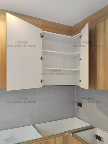 ชุดครัว Built-in โครงซีเมนต์บอร์ด หน้าบาน Laminate สีลายไม้ - ม.Patio 3