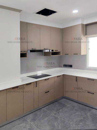 ชุดครัว Built-in โครงซีเมนต์บอร์ด หน้าบาน Laminate สี Noble Oak ลายไม้ 2