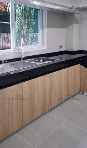 ชุดครัว Built-in โครงซีเมนต์บอร์ด หน้าบาน Laminate สี Runa NeVada Eim