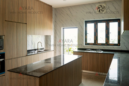 ชุดครัว Built-in โครงซีเมนต์บอร์ด หน้าบาน Melamine 5016-17 สีลายไม้ 2