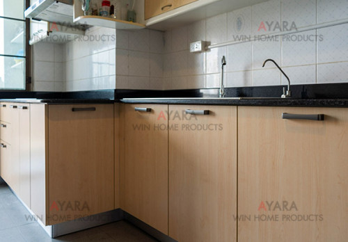ชุดครัว Built-in โครงซีเมนต์บอร์ด หน้าบาน Melamine สี Maple 1