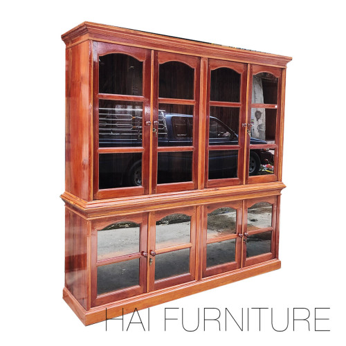 ตู้โชว์ไม้มะค่าเนื้อไม้ทั้งตัว (รวมด้านหลังตู้ด้วย)  ขนาด w200*d52*h203 ซม.  