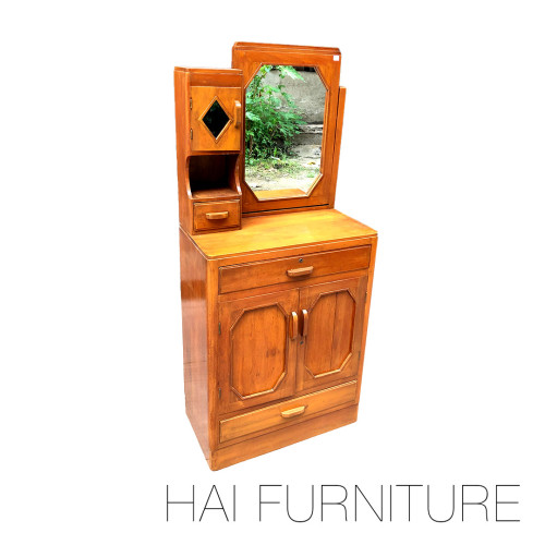 โต๊ะเครื่องแป้ง Art Deco Style ปี 1940 ไม้สักทั้งตัว w60*d35*h150 ซม.