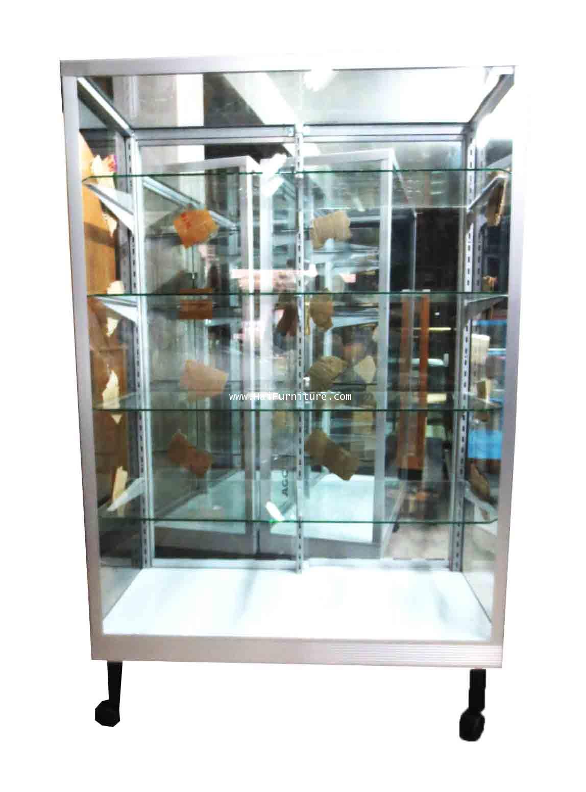 S3H ตู้โชว์ ตู้กระจกแสดงสินค้า ขอบอลูมิเนียม 3 ฟุต ทรงสูง ชั้นปรับ 93*42*150 ซม. 1