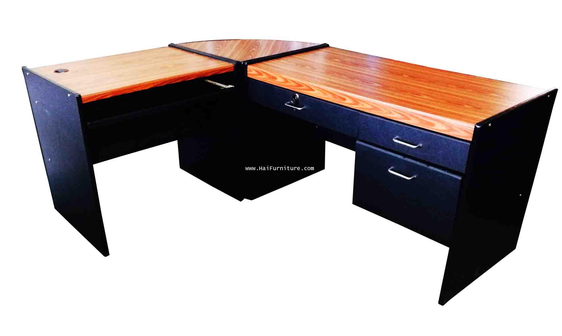 ชุดโต๊ะทำงาน 3 ชิ้น หน้า PVC สี สัก/ดำ