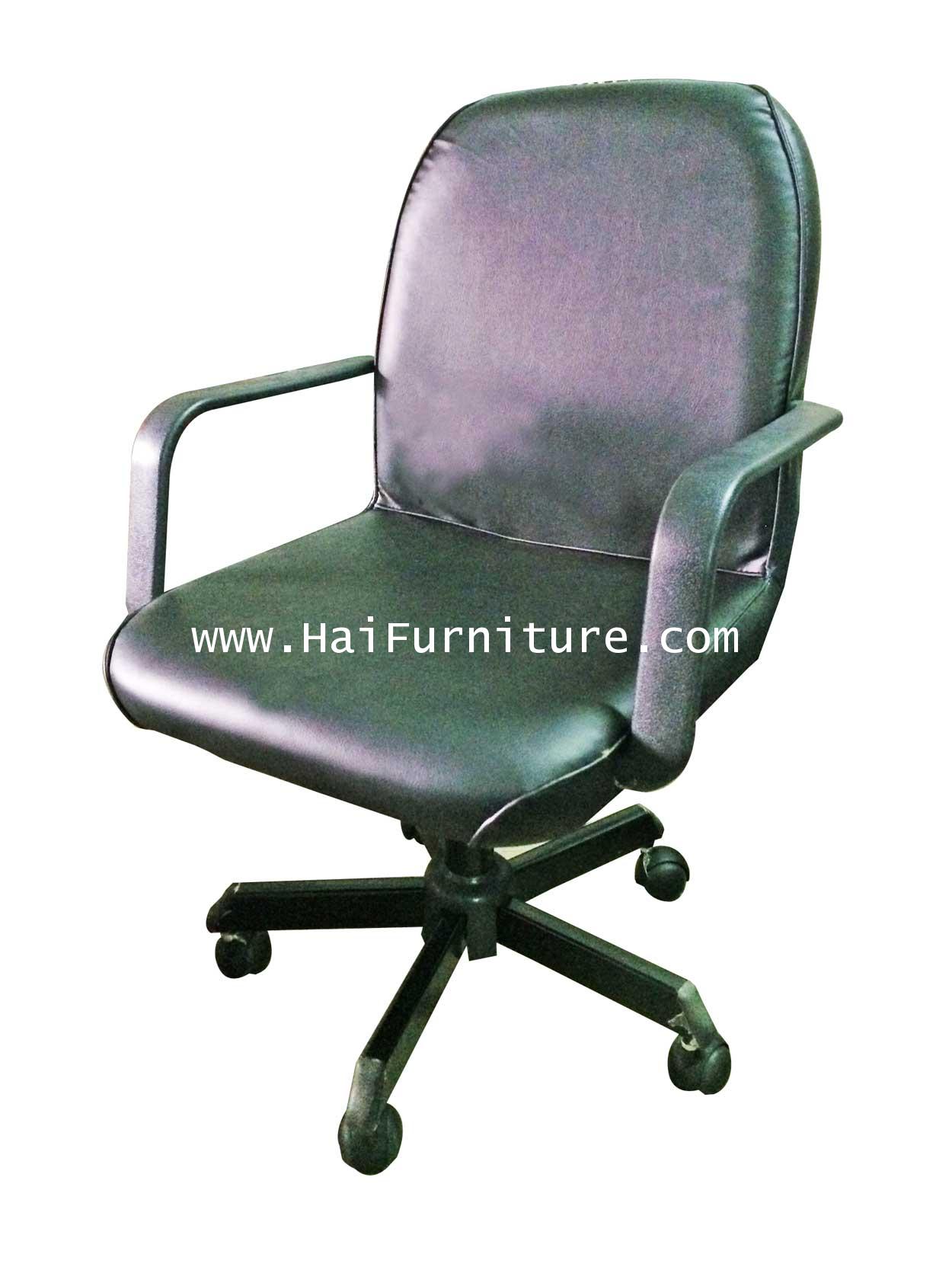 เก้าอี้เสมียน HC21 หนัง เท่าแขน ขาเหล็กสีดำ