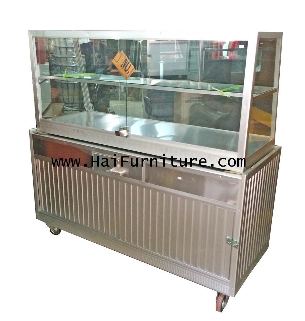 ชุดเคาท์เตอร์อลูมิเนียม พร้อมตู้ขายอาหาร 2 ชั้น 154*62*80 ซม. 1