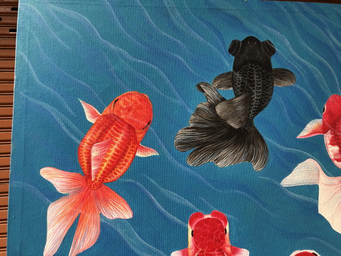 ภาพปลาทอง 9 มงคล สีน้ำมัน ก70:ย100:ล4 ซม. 4