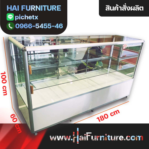 ตู้กระจกอลูมิเนียม ขอบมน มีตู้ล่าง W*D*H 180*60*100 CM