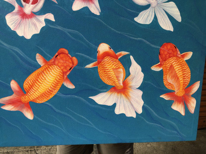 ภาพปลาทอง 9 มงคล สีน้ำมัน ก70:ย100:ล4 ซม. 3