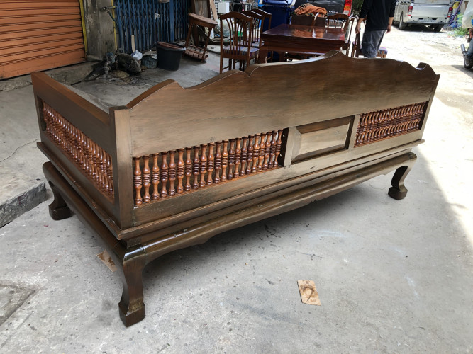 เตียงสูบฝิ่นโบราณ ไม้สักล้วน ปี 1970 w200:d100:h43-97 ซม. 4