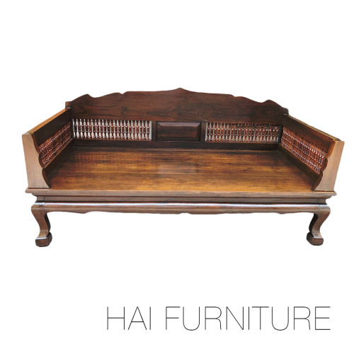 เตียงสูบฝิ่นโบราณ ไม้สักล้วน ปี 1970 w200:d100:h43-97 ซม.  