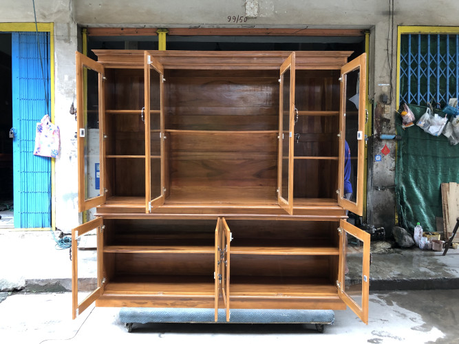 ตู้โชว์ไม้สักทองทั้งใบ (รวมทั้งหลังตู้) W194*d48*h197 ซม. 4